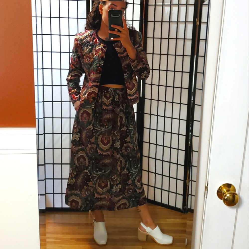 Vintage two piece quilt skirt suit